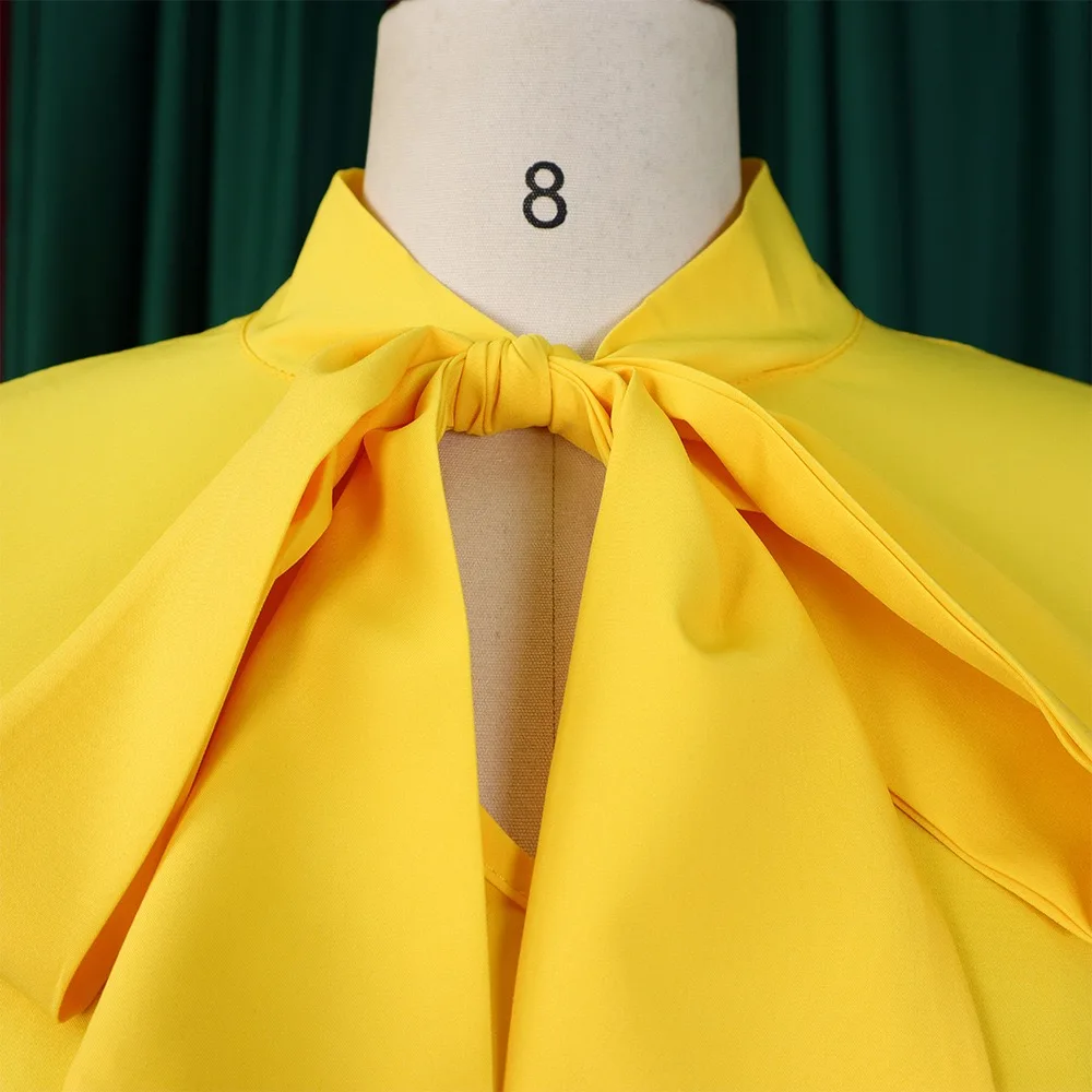 Elegant Office Ladies Dresses Bow Collar Flare Sleeve Ruffles Knee Length Fashion Female Business Work Wear Vestidos Mujer Dress