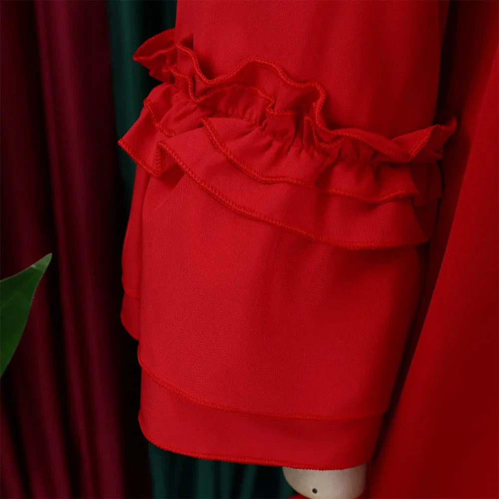 Elegant Office Ladies Dresses Bow Collar Flare Sleeve Ruffles Knee Length Fashion Female Business Work Wear Vestidos Mujer Dress