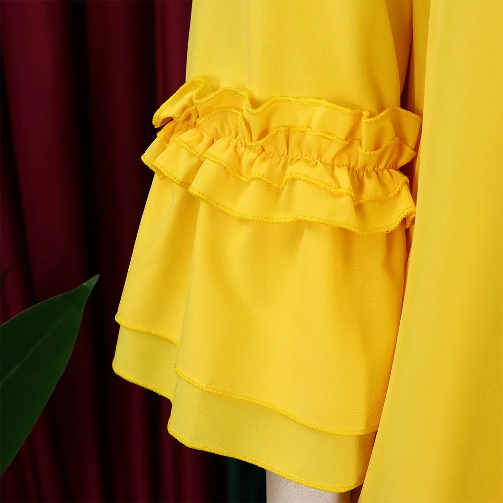 Elegant Office Ladies Dresses Bow Collar Flare Sleeve Ruffles Knee Length Fashion Female Business Work Wear Vestidos Mujer Dress