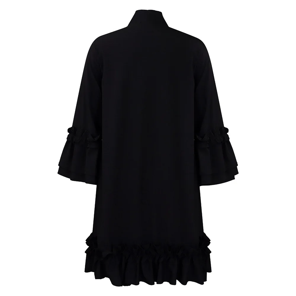 Elegant Office Ladies Dresses Bow Collar Flare Sleeve Ruffles Knee Length Fashion Female Business Work Wear Vestidos Mujer Dress