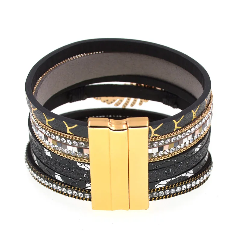 WELLMORE Leather Bracelet for Women Fashion 2024 Boho Wide Wrap Bracelet Feather Jewely Wholesale
