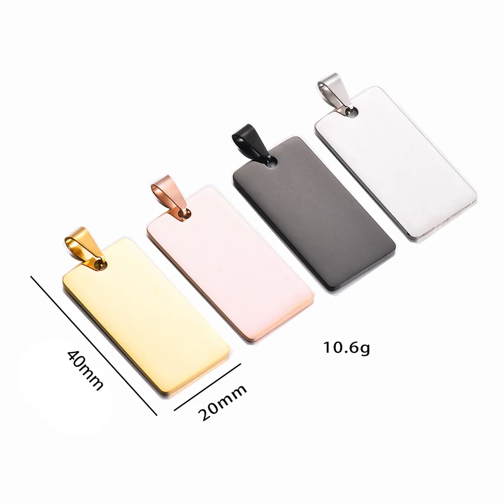 10pcs /Lot No Fade Stainless Steel Rectangle Army ID Blank Dog Tags Pendant Necklace Jewelry Findings 20X40mm Wholesale