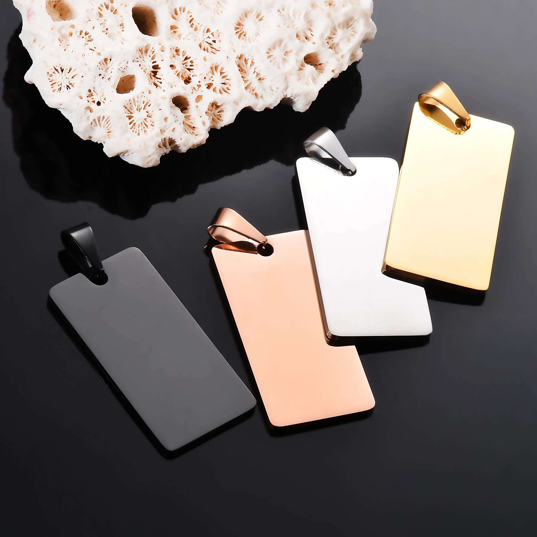 10pcs /Lot No Fade Stainless Steel Rectangle Army ID Blank Dog Tags Pendant Necklace Jewelry Findings 20X40mm Wholesale