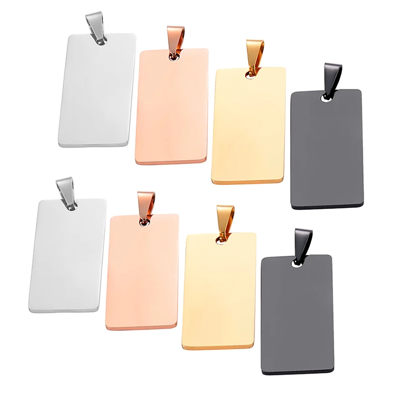 10pcs /Lot No Fade Stainless Steel Rectangle Army ID Blank Dog Tags Pendant Necklace Jewelry Findings 20X40mm Wholesale