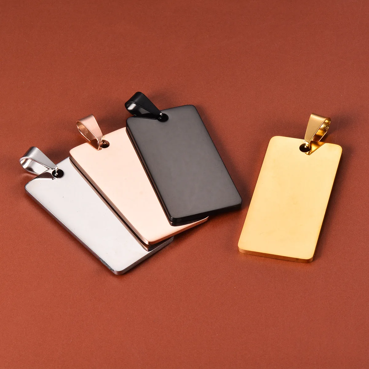 10pcs /Lot No Fade Stainless Steel Rectangle Army ID Blank Dog Tags Pendant Necklace Jewelry Findings 20X40mm Wholesale