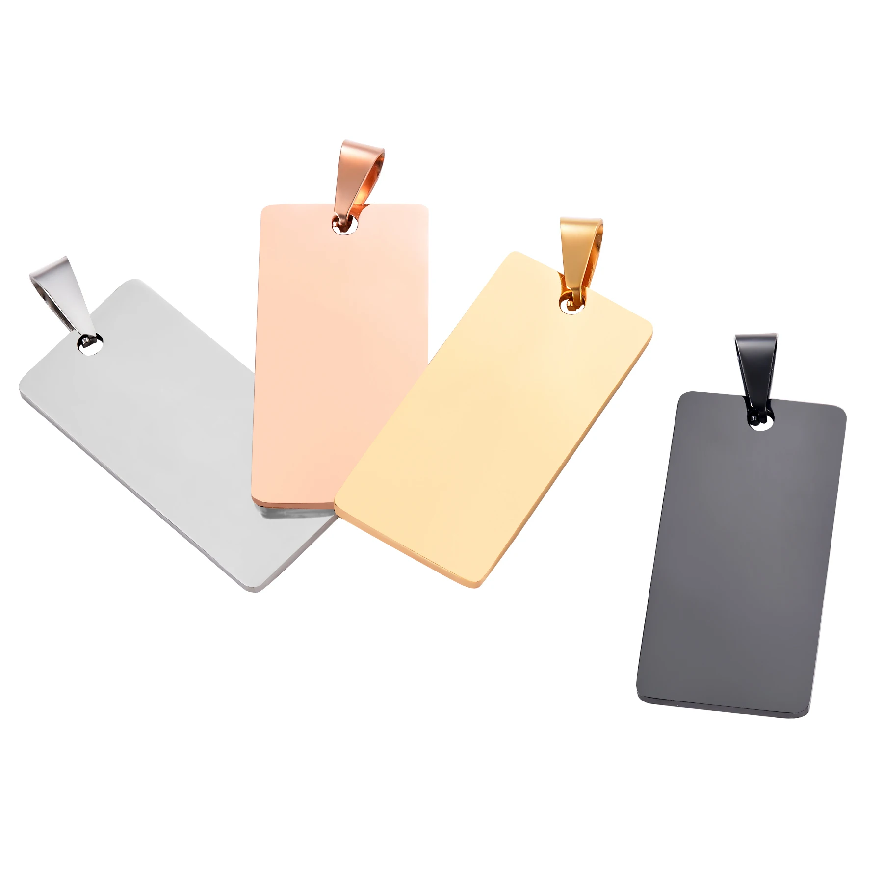 10pcs /Lot No Fade Stainless Steel Rectangle Army ID Blank Dog Tags Pendant Necklace Jewelry Findings 20X40mm Wholesale