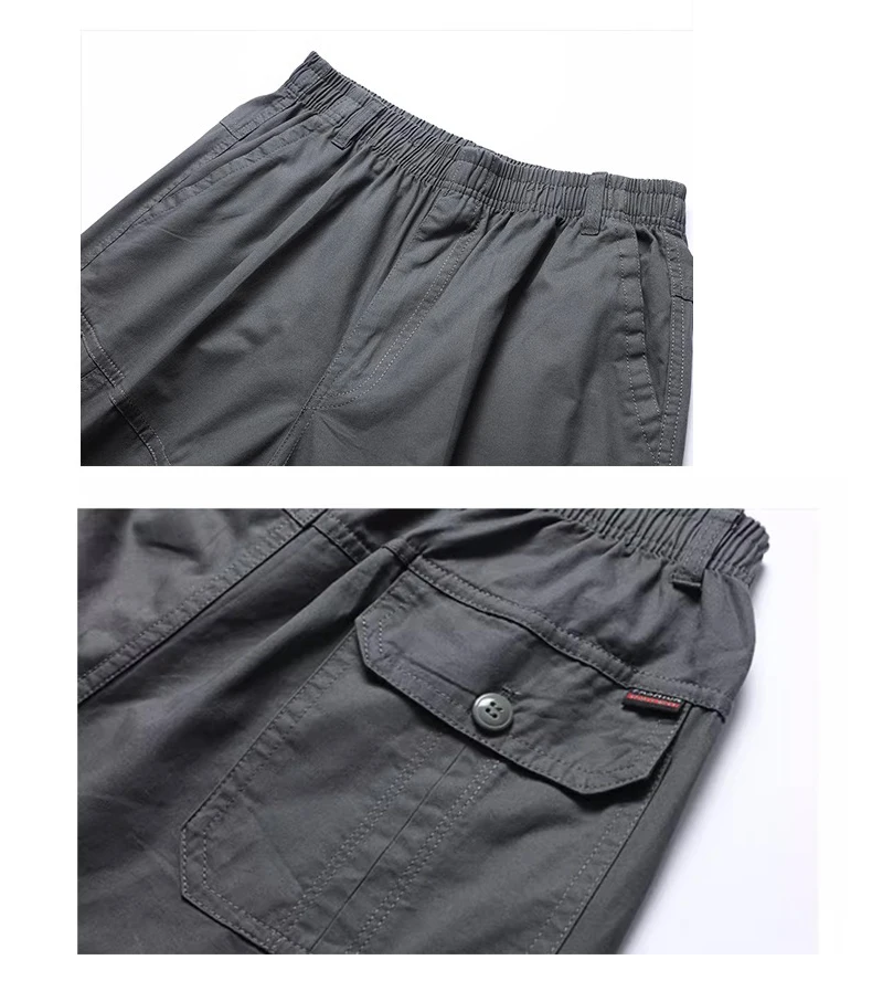 Large Size Cargo Shorts Men's Casual Knee Pants Zipper Pocket Summer Cotton Shorts Running Jogger Shorts Elastic Waist