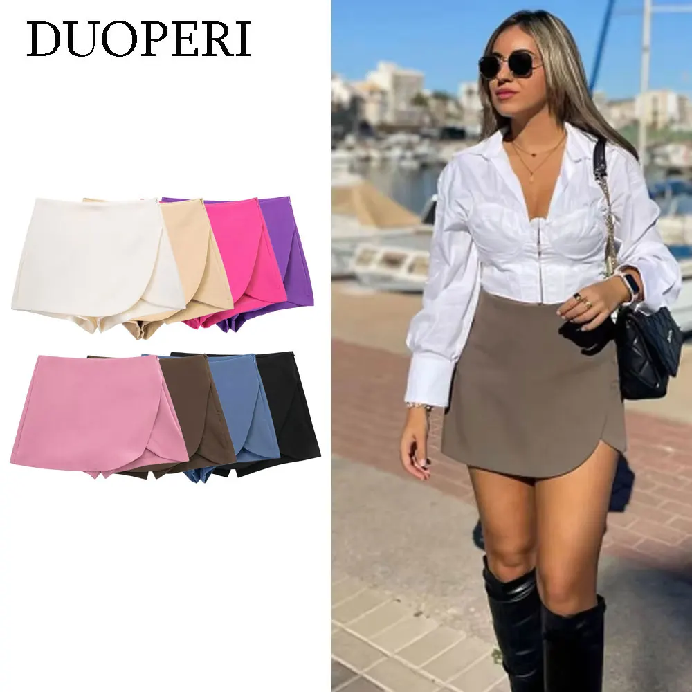 DUOPERI Women Fashion Plain Asymmetric Skirt Style Shorts Female Chic Elegant Sweet Lady Casual Short Skorts Culottes