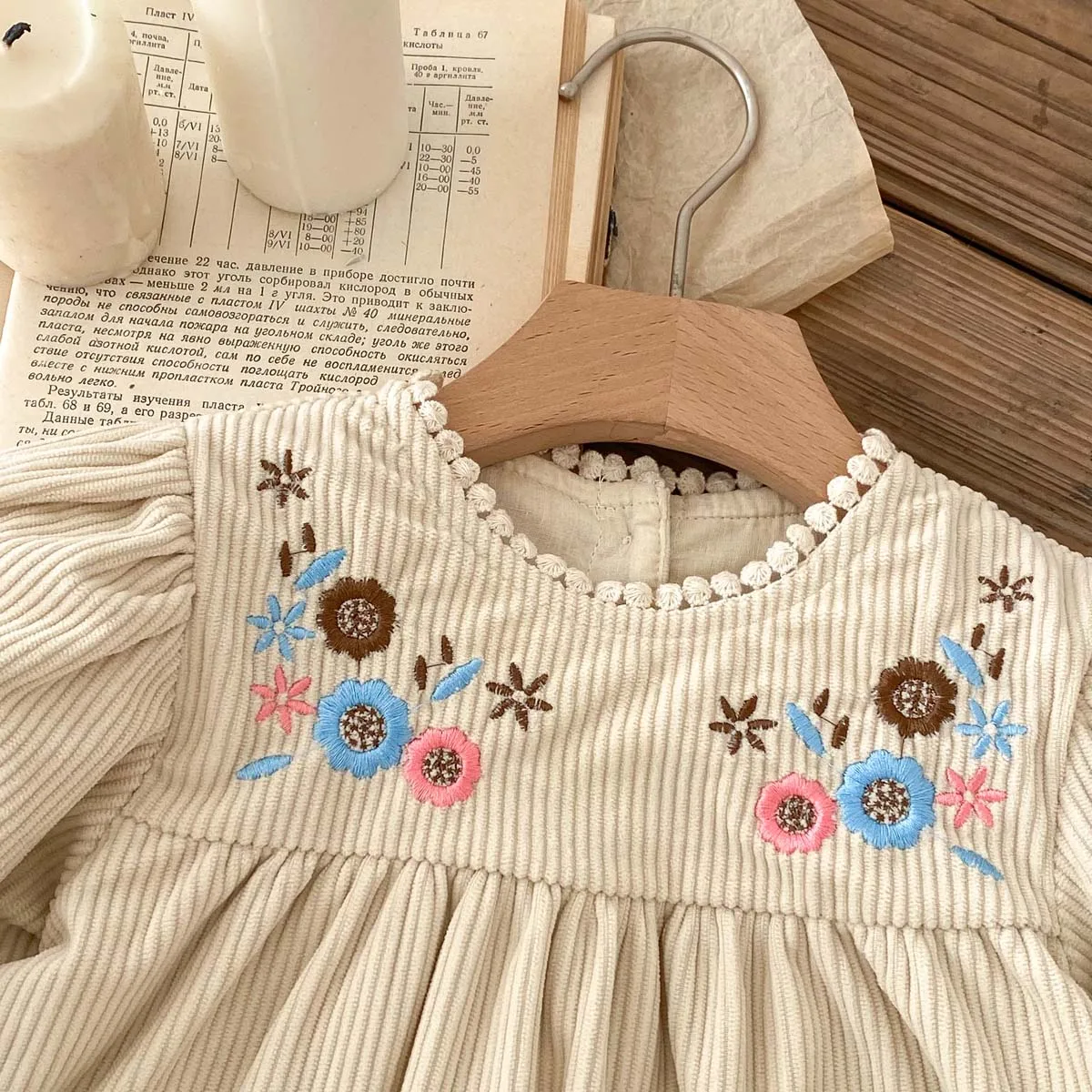 Spring Autumn Baby Princess Dress Corduroy Infant Girl Long Sleeved Embroidered Dress Baby Clothes 0-3y
