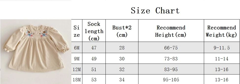 Spring Autumn Baby Princess Dress Corduroy Infant Girl Long Sleeved Embroidered Dress Baby Clothes 0-3y