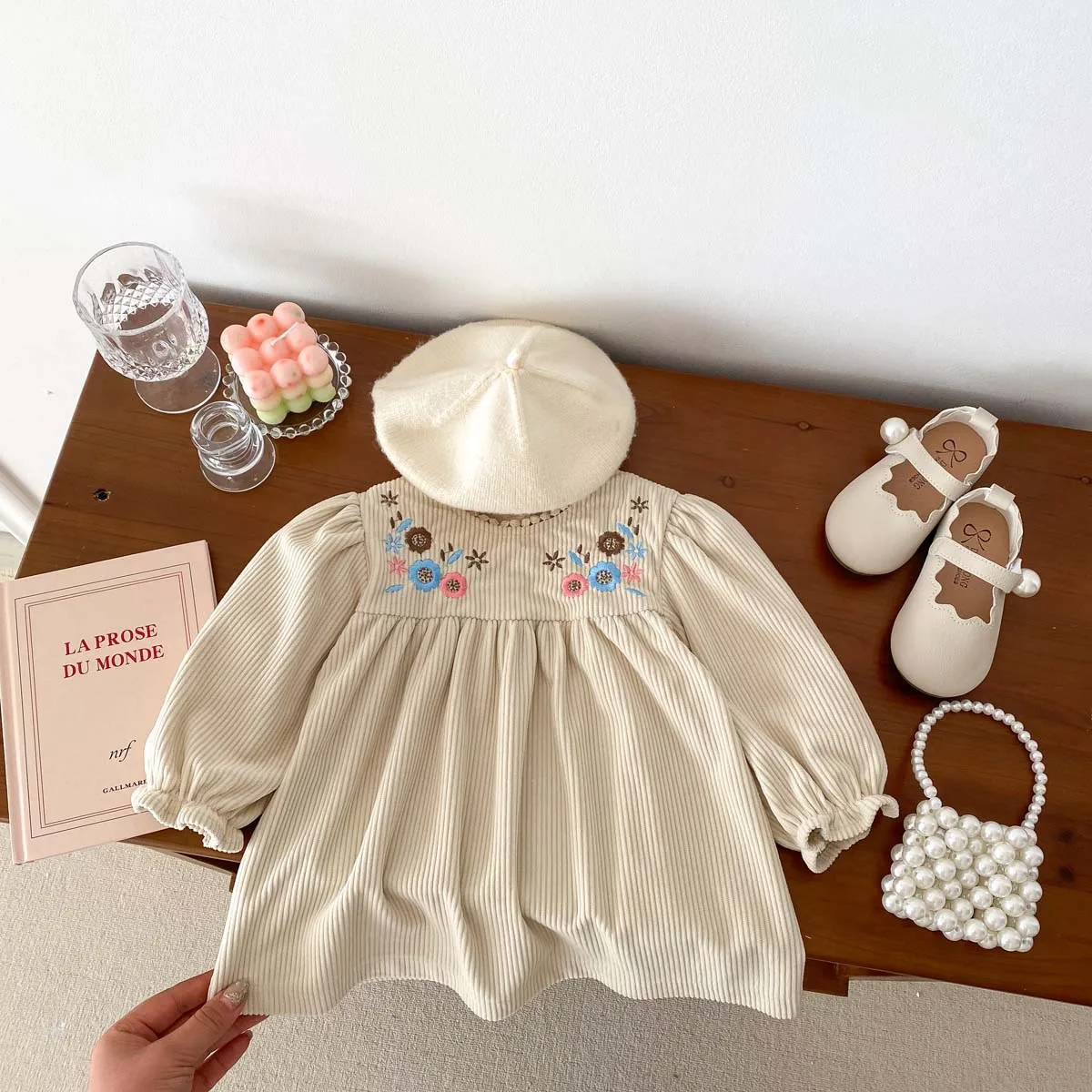 Spring Autumn Baby Princess Dress Corduroy Infant Girl Long Sleeved Embroidered Dress Baby Clothes 0-3y