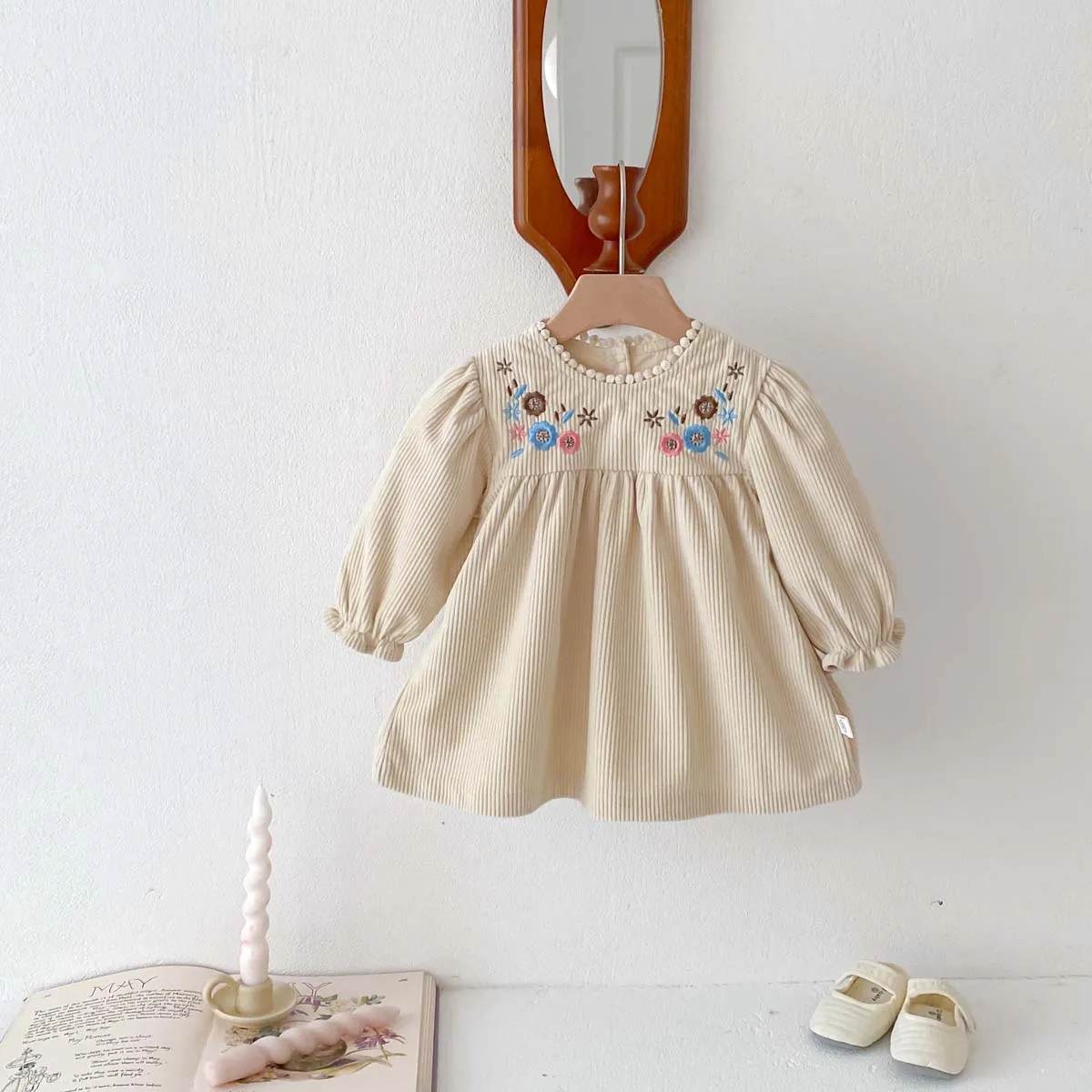 Spring Autumn Baby Princess Dress Corduroy Infant Girl Long Sleeved Embroidered Dress Baby Clothes 0-3y