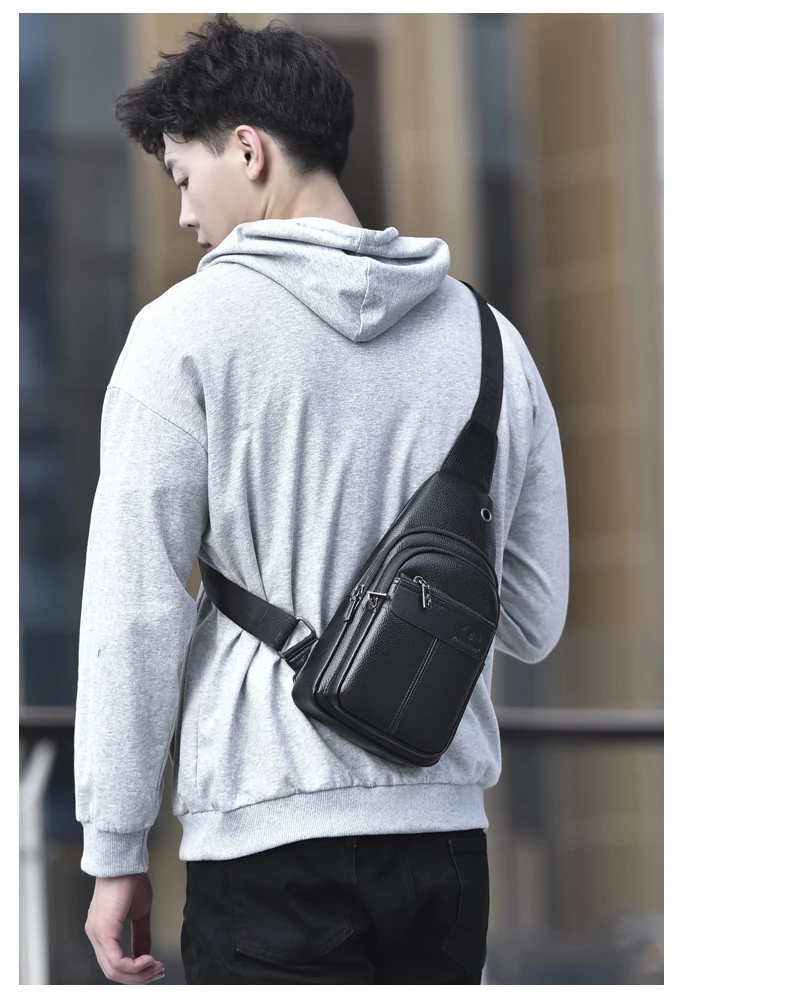 Luxury Brand Chest Pack Men Crossbody Bag PU Leather Chest Bag For Boy Travel Belt Sling Bag Black Brown Messenger Bag Male