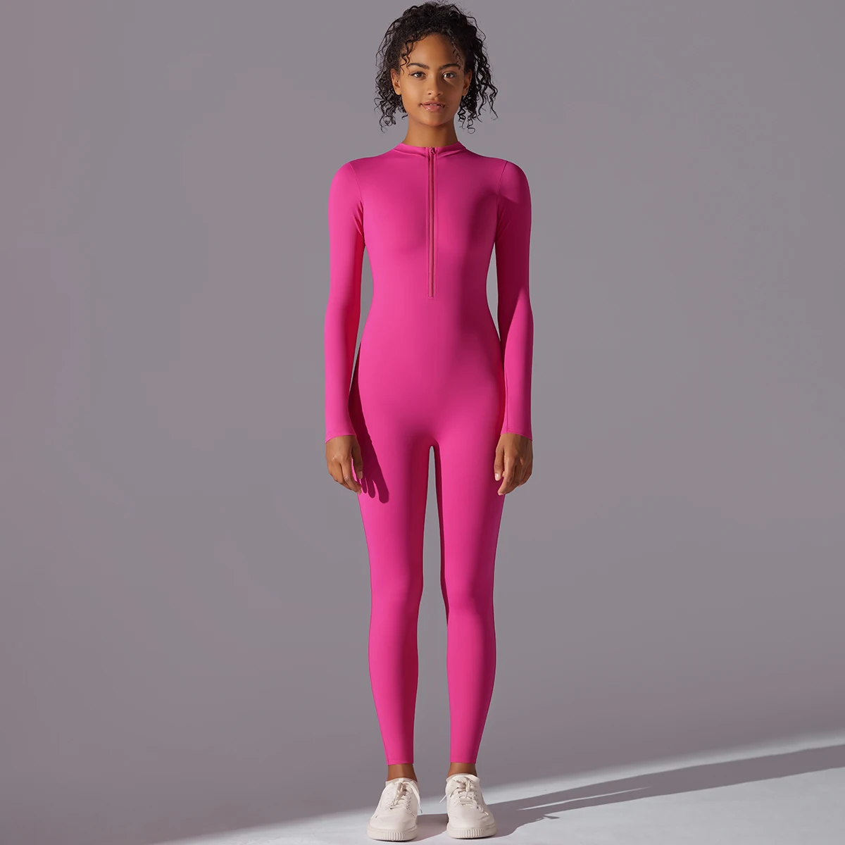 Women Zipper Yoga Jumpsuit Nude Long Sleeve High Intensity Workout One Piece Leotard Fitness Dance Gym Aerial Yoga Jumpsuit