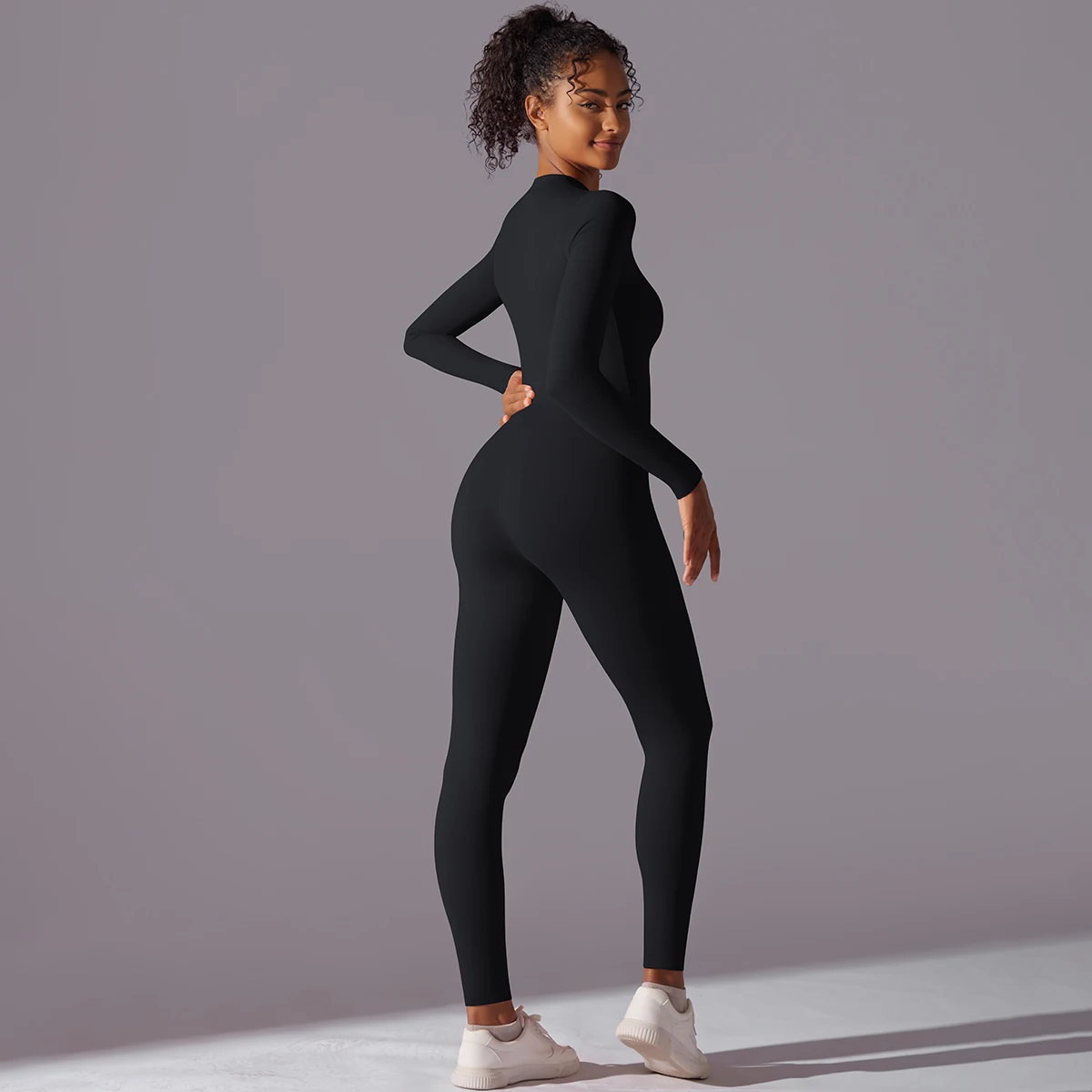 Women Zipper Yoga Jumpsuit Nude Long Sleeve High Intensity Workout One Piece Leotard Fitness Dance Gym Aerial Yoga Jumpsuit
