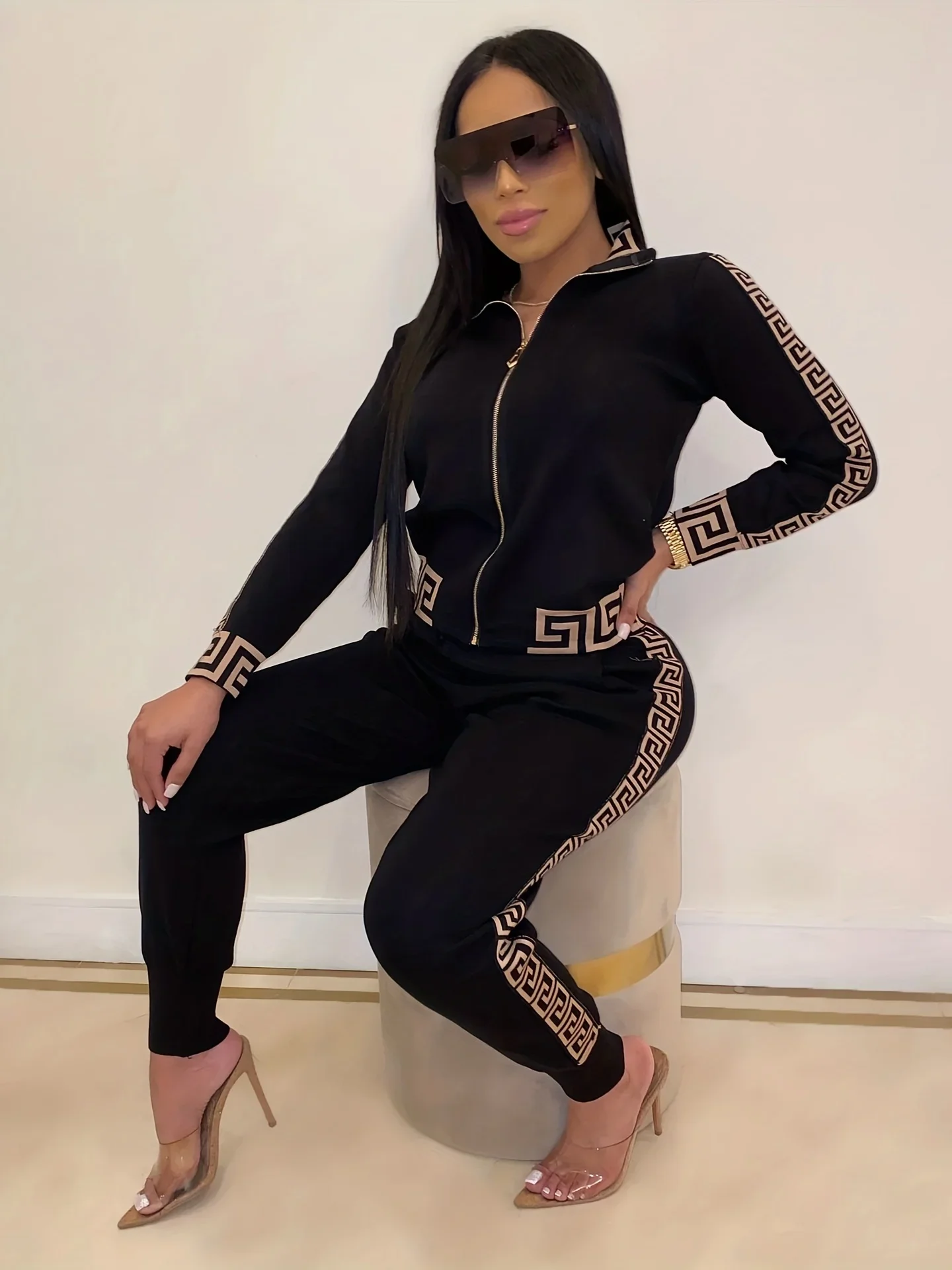 2024 Europe And The United States New Style Leisure Printing Stitching Two-piece Suit