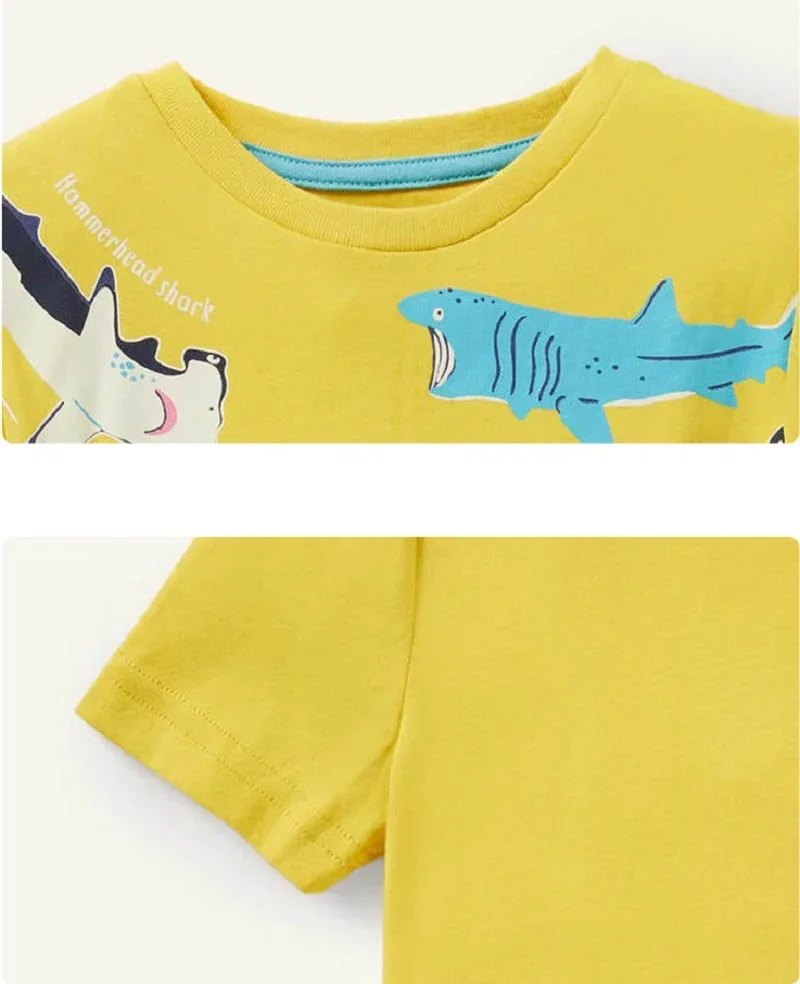 Kids Luminous Cartoon Shark Dinosaur T-shirt Cotton Baby Boys Tees 2-7 Years Summer New Short Sleeve Tops