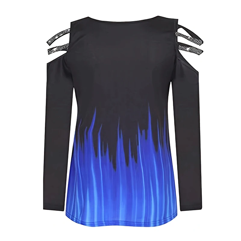 Gradient Color Zipper V Neck T-shirt Casual Loose Off Shoulder Long Sleeve Fashion T-Shirts Tops Women's Clothing