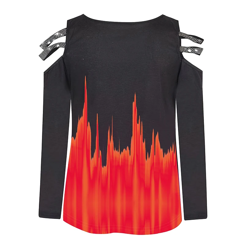 Gradient Color Zipper V Neck T-shirt Casual Loose Off Shoulder Long Sleeve Fashion T-Shirts Tops Women's Clothing