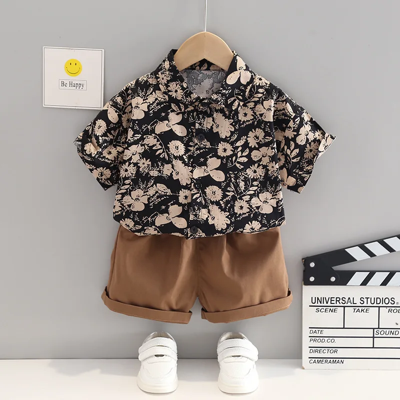 New Summer Baby Boys Clothes Sets Fashion Cotton Full Printing T-shirts+Tooling Shorts 2pcs Kids Outfits for Infant Tracksuit