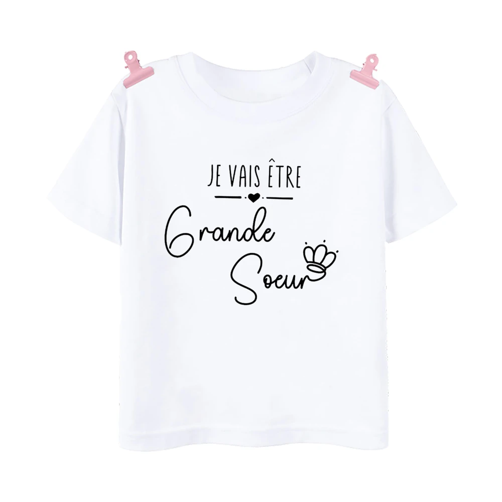 I Will Become A Sister French Printed Shirt Pregnant  Announcement Girls T-shirt Sister Clothe Tops Kids Summer Short Sleeve Tee
