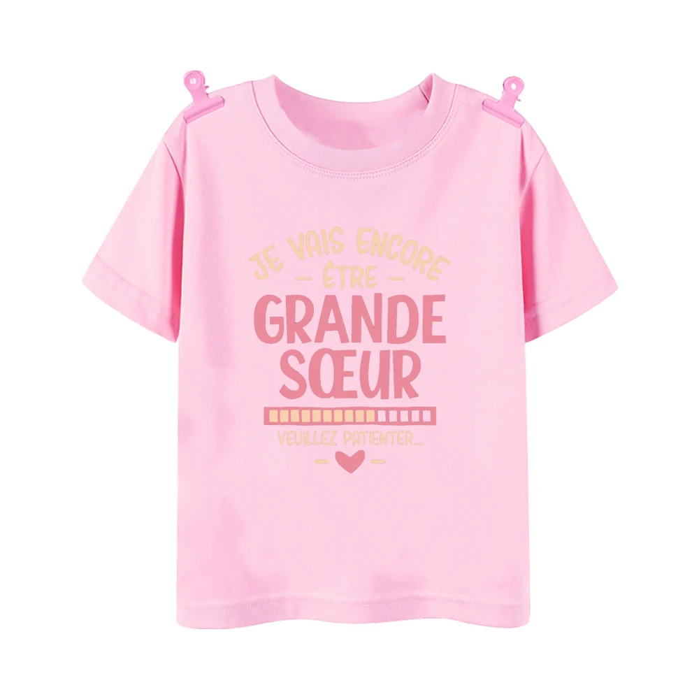 I Will Become A Sister French Printed Shirt Pregnant  Announcement Girls T-shirt Sister Clothe Tops Kids Summer Short Sleeve Tee