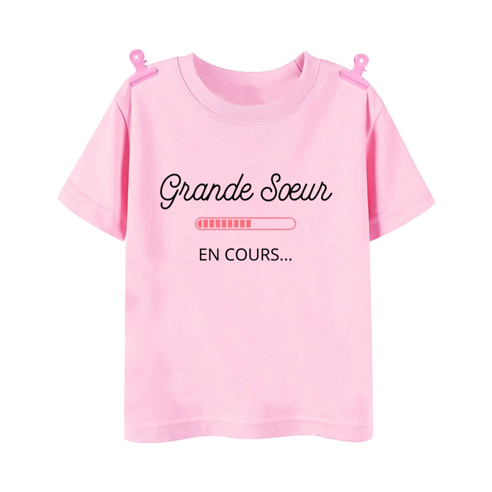 I Will Become A Sister French Printed Shirt Pregnant  Announcement Girls T-shirt Sister Clothe Tops Kids Summer Short Sleeve Tee