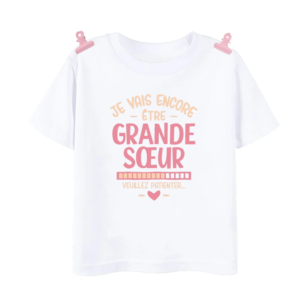 I Will Become A Sister French Printed Shirt Pregnant  Announcement Girls T-shirt Sister Clothe Tops Kids Summer Short Sleeve Tee