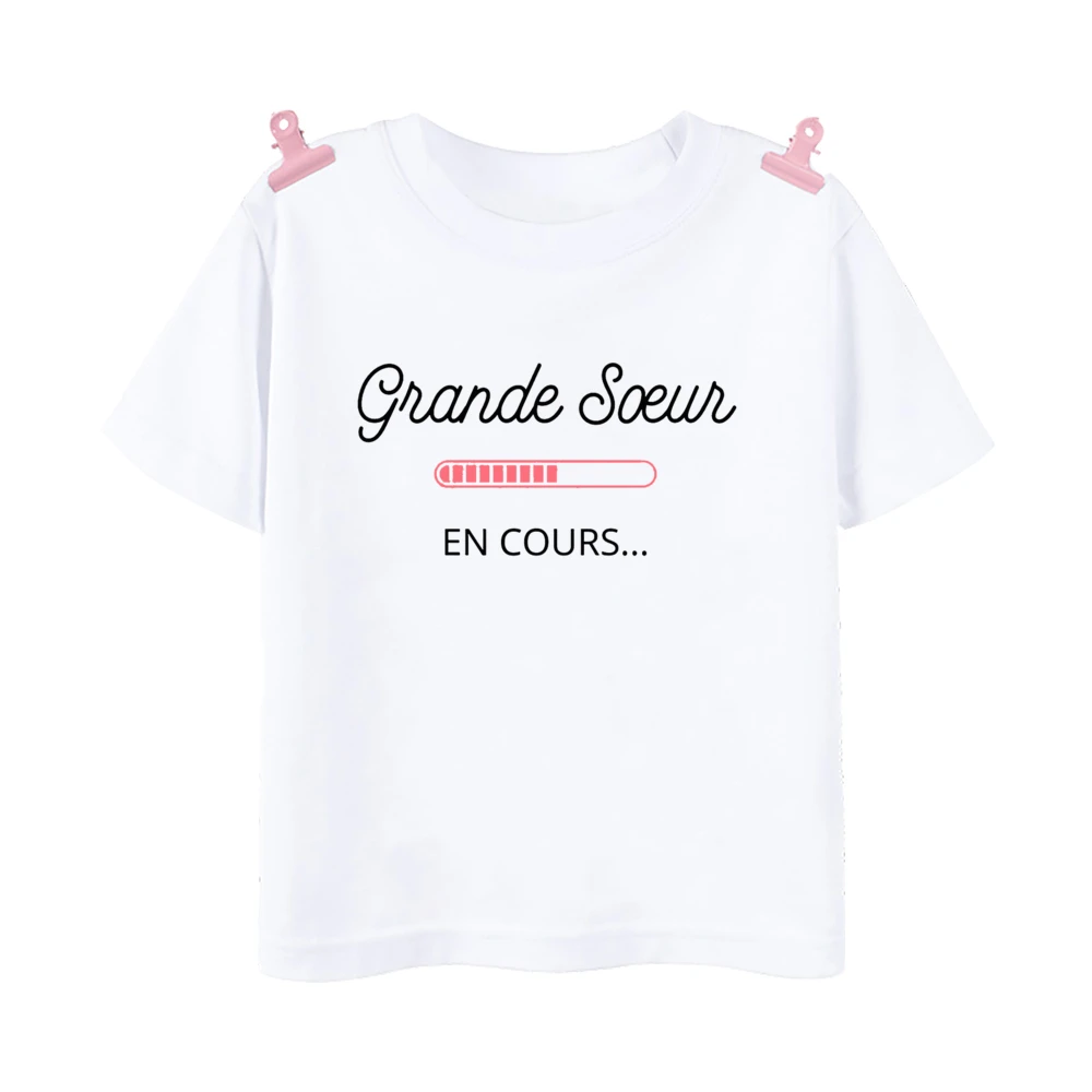 I Will Become A Sister French Printed Shirt Pregnant  Announcement Girls T-shirt Sister Clothe Tops Kids Summer Short Sleeve Tee