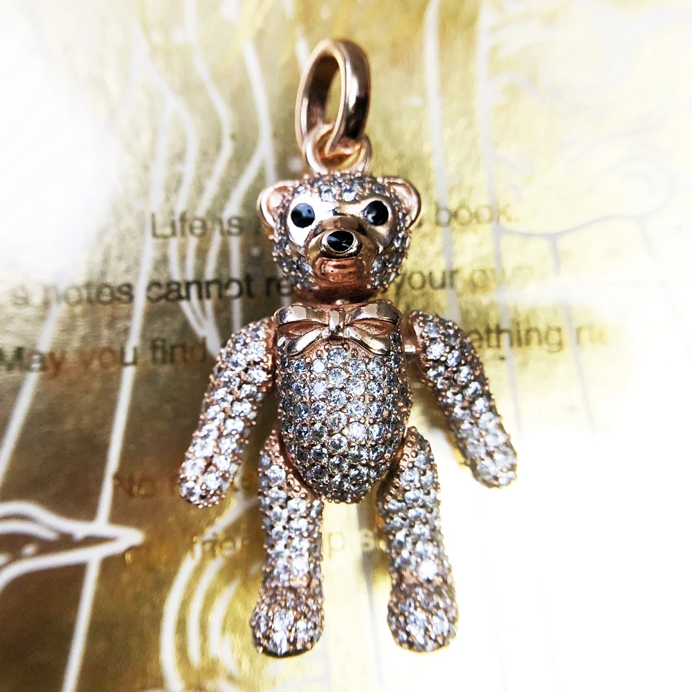 Pendant Rose Gold Teddy Bear Brand New 925 Sterling Silver Cute Jewelry Europe Accessorie Gift For Woman