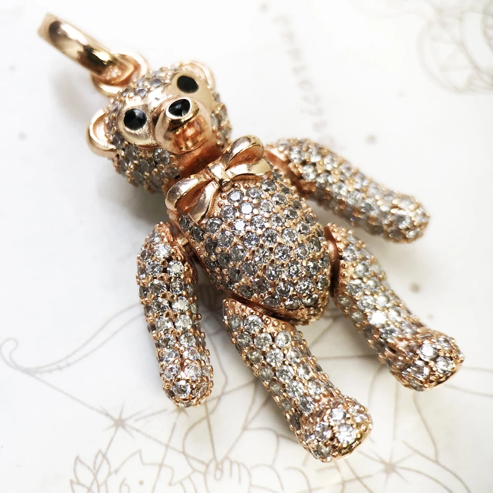 Pendant Rose Gold Teddy Bear Brand New 925 Sterling Silver Cute Jewelry Europe Accessorie Gift For Woman