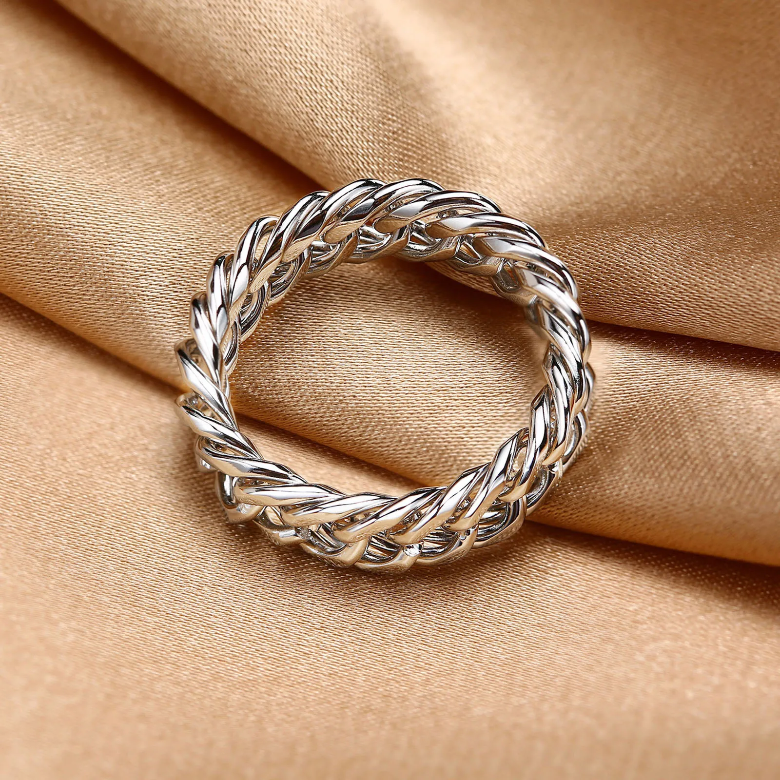 DARHSEN Unisex Men Women Stainless Steel Statement Ring Chain Link Design Silver Color Fashion Jewelry Size 6 7 8 9 10 11 12
