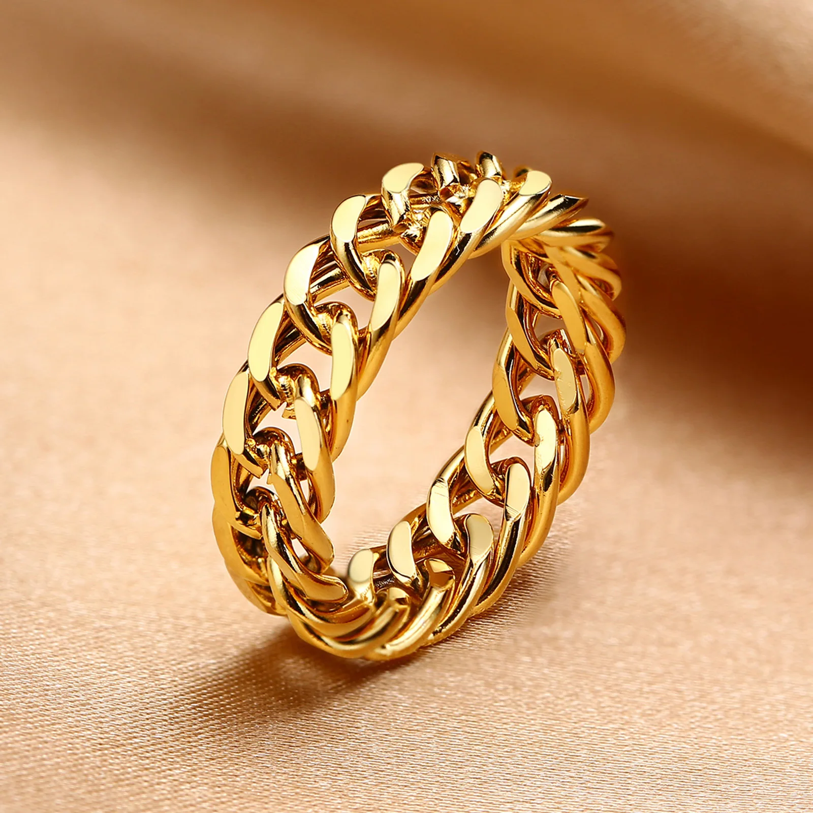 DARHSEN Unisex Men Women Stainless Steel Statement Ring Chain Link Design Silver Color Fashion Jewelry Size 6 7 8 9 10 11 12