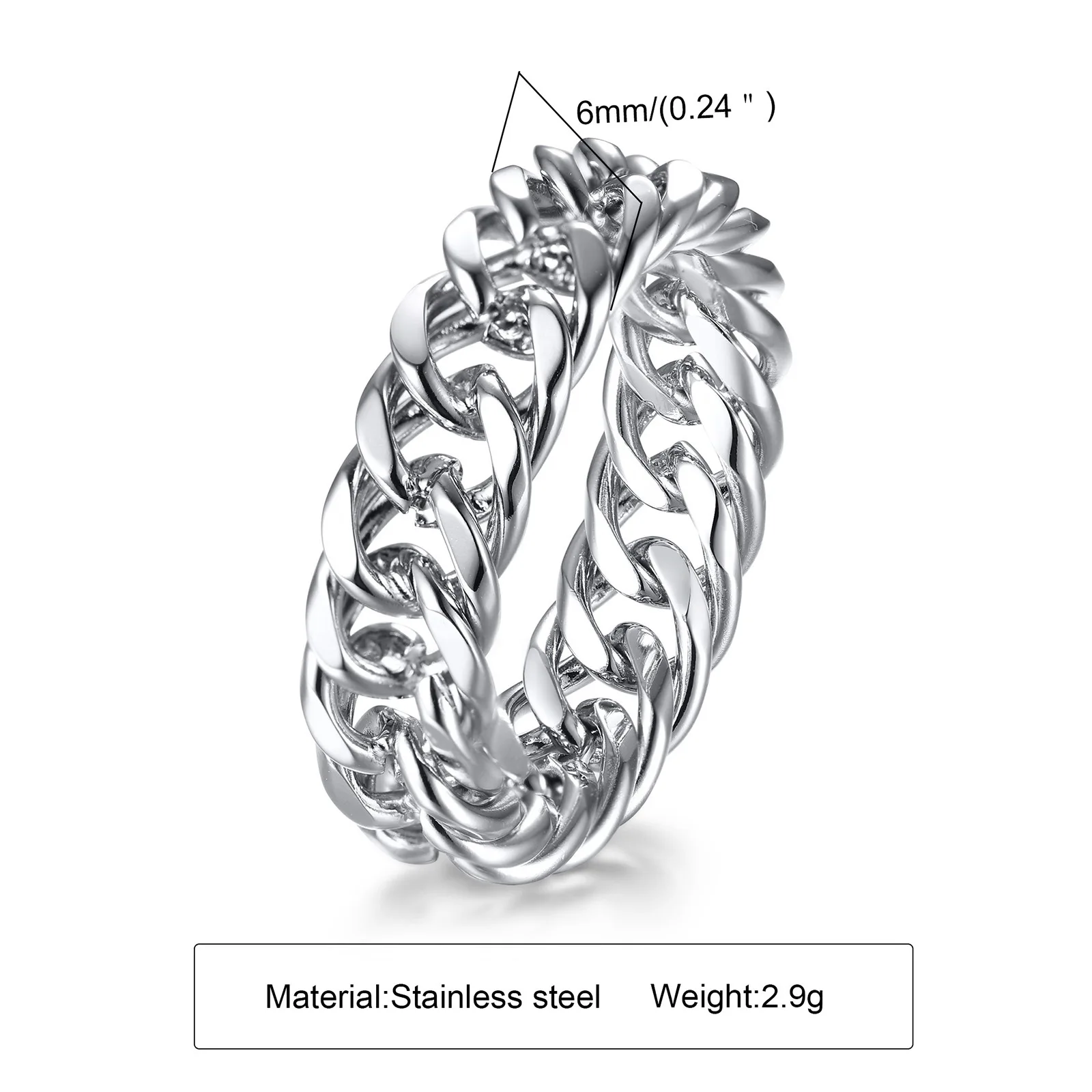 DARHSEN Unisex Men Women Stainless Steel Statement Ring Chain Link Design Silver Color Fashion Jewelry Size 6 7 8 9 10 11 12