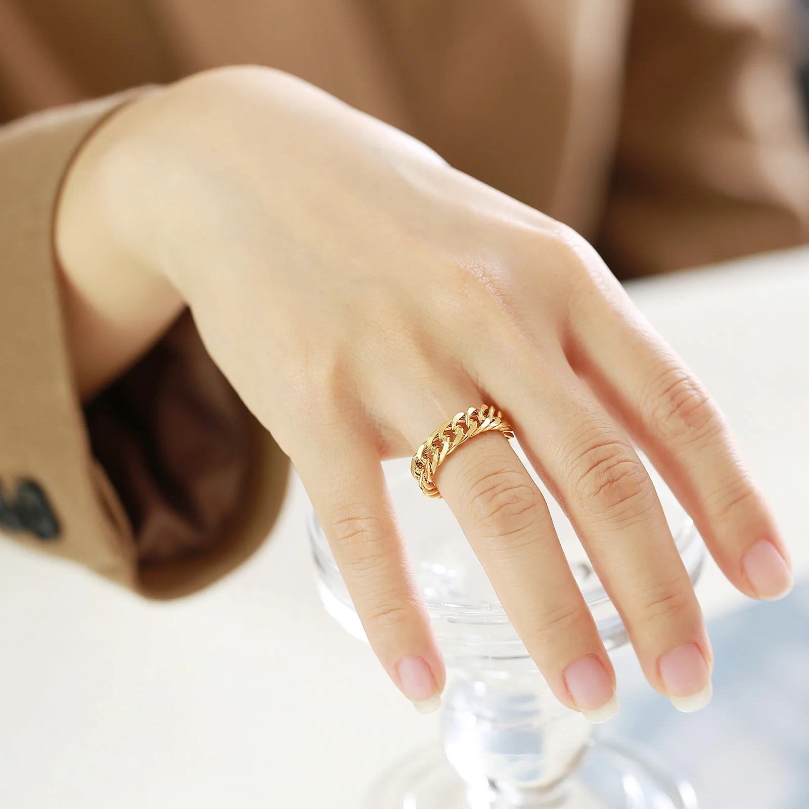 DARHSEN Unisex Men Women Stainless Steel Statement Ring Chain Link Design Silver Color Fashion Jewelry Size 6 7 8 9 10 11 12