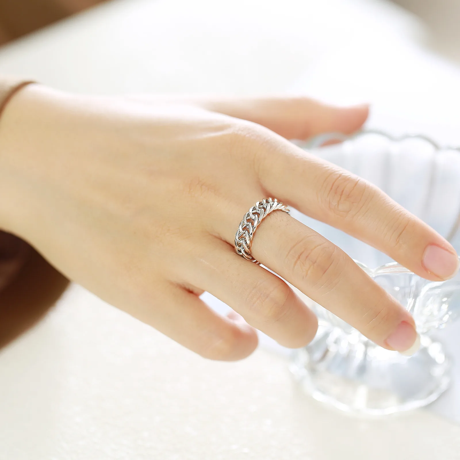 DARHSEN Unisex Men Women Stainless Steel Statement Ring Chain Link Design Silver Color Fashion Jewelry Size 6 7 8 9 10 11 12