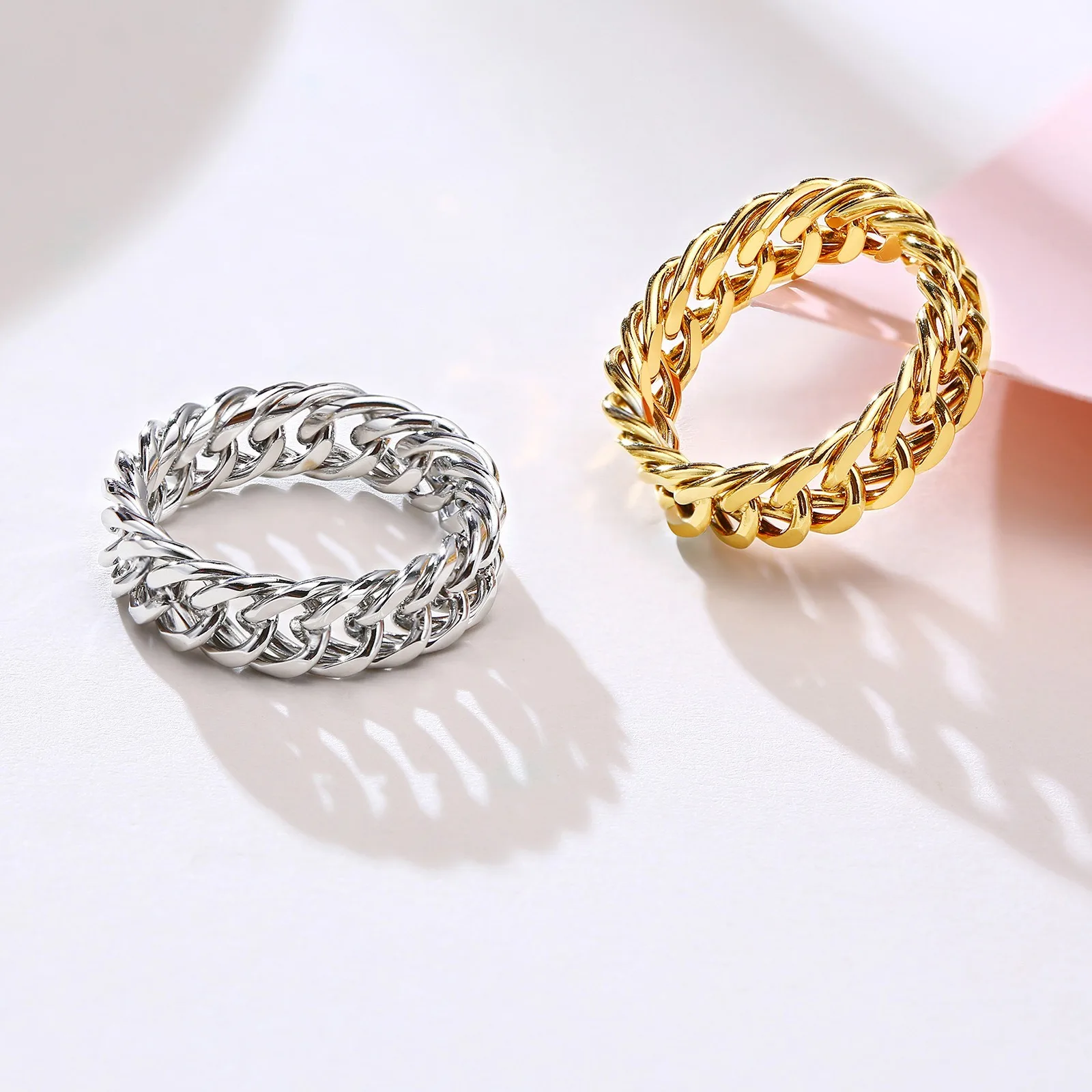 DARHSEN Unisex Men Women Stainless Steel Statement Ring Chain Link Design Silver Color Fashion Jewelry Size 6 7 8 9 10 11 12