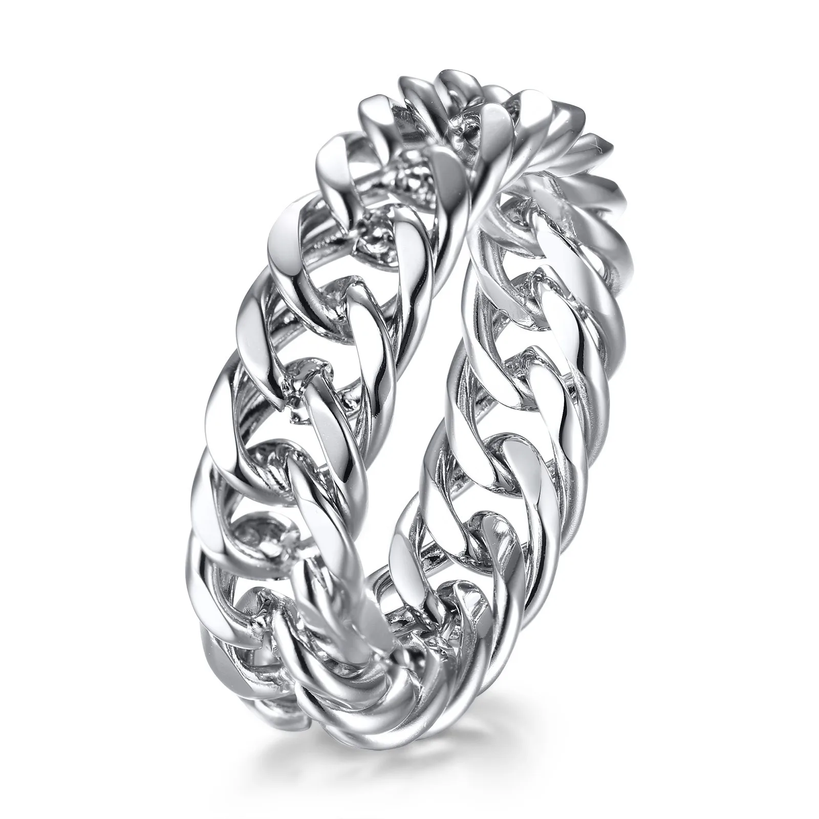 DARHSEN Unisex Men Women Stainless Steel Statement Ring Chain Link Design Silver Color Fashion Jewelry Size 6 7 8 9 10 11 12