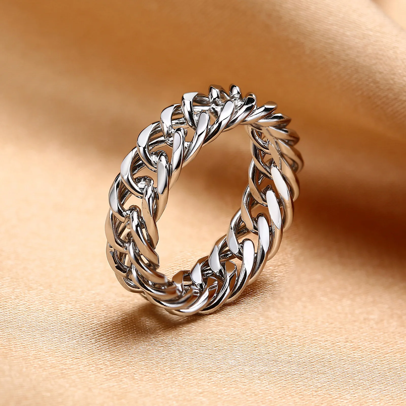 DARHSEN Unisex Men Women Stainless Steel Statement Ring Chain Link Design Silver Color Fashion Jewelry Size 6 7 8 9 10 11 12