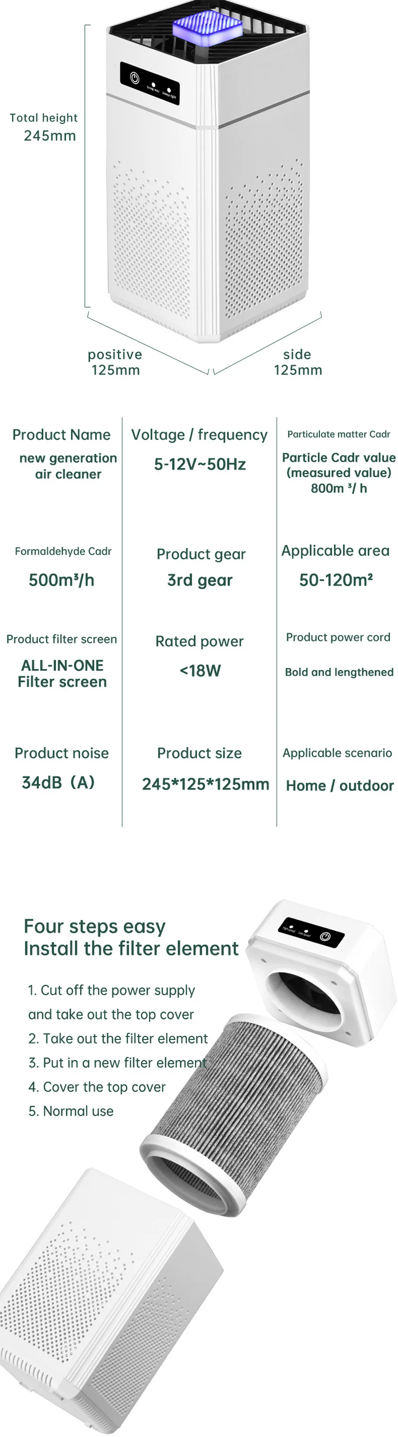 Air Purifier Hepa Negative Ion Formaldehyde Pet Hair Dust Smog Air Purifier Large Room Odor Removal Air Cleaner For Dust