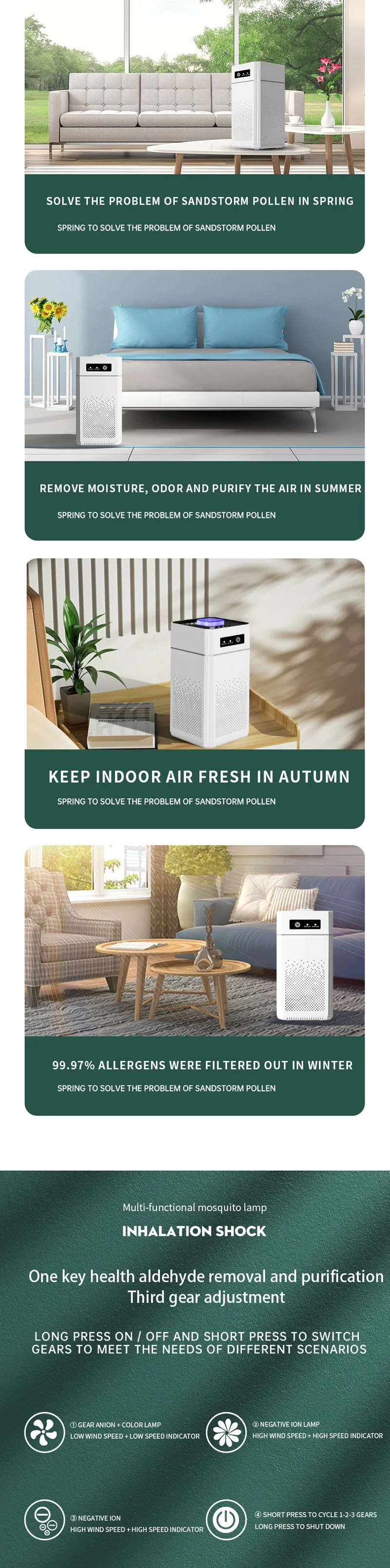 Air Purifier Hepa Negative Ion Formaldehyde Pet Hair Dust Smog Air Purifier Large Room Odor Removal Air Cleaner For Dust