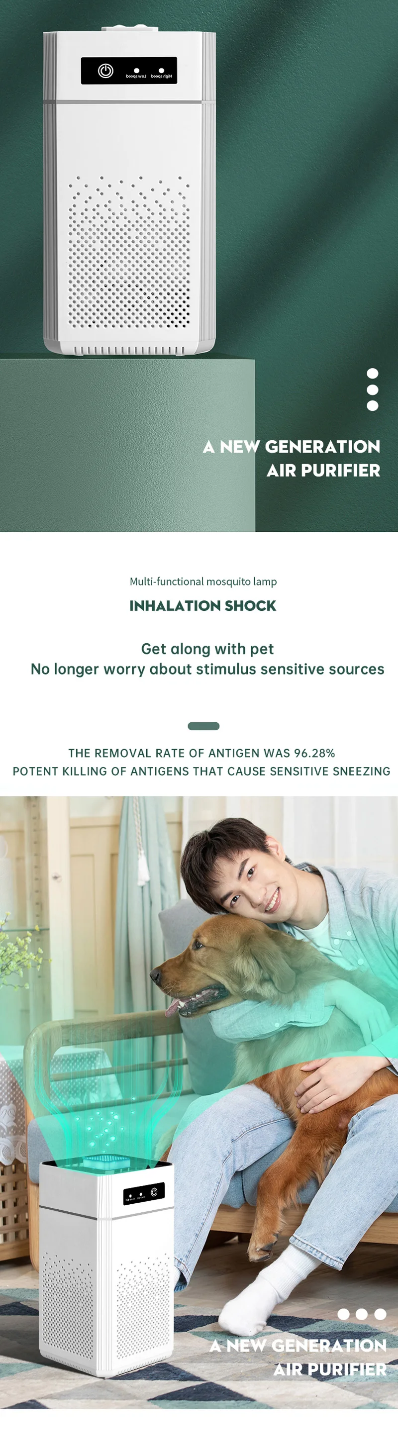 Air Purifier Hepa Negative Ion Formaldehyde Pet Hair Dust Smog Air Purifier Large Room Odor Removal Air Cleaner For Dust