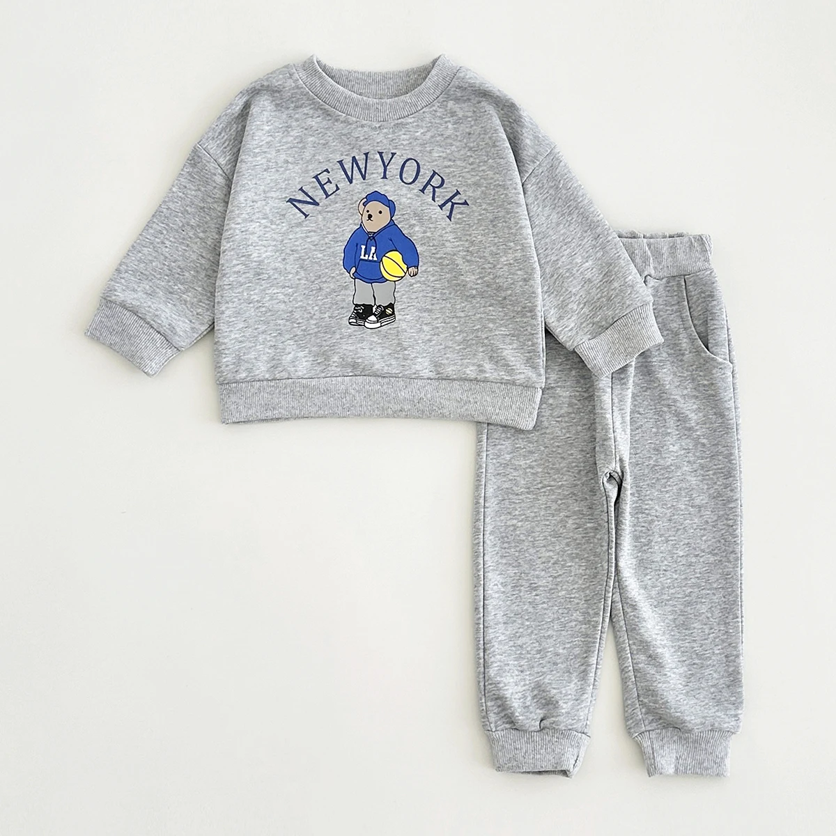 Newborn Spring Autumn 2PCS Baby 0-4Y Cotton Thick Long Sleeves+Pants Bear Boys Girls Printed Clothes Warmth Set Children