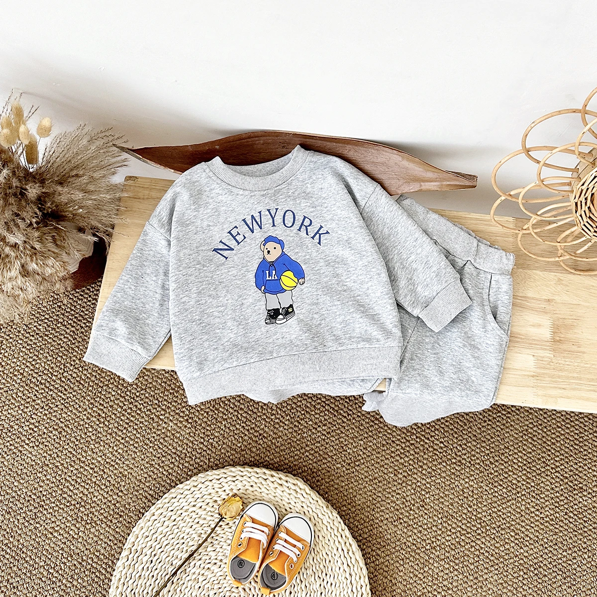 Newborn Spring Autumn 2PCS Baby 0-4Y Cotton Thick Long Sleeves+Pants Bear Boys Girls Printed Clothes Warmth Set Children
