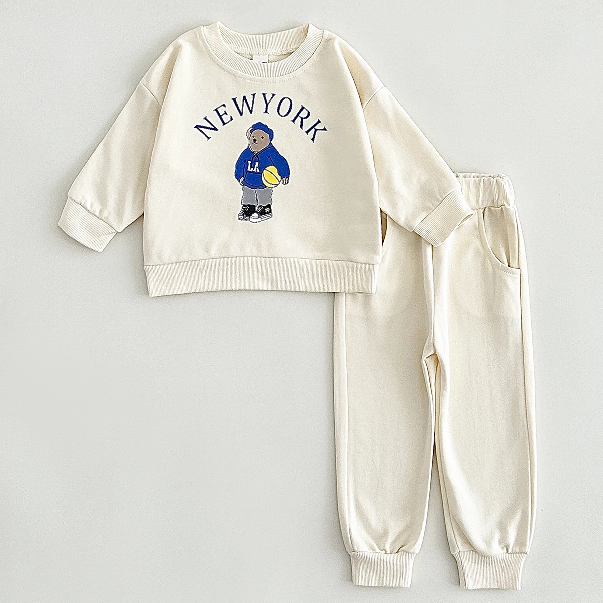 Newborn Spring Autumn 2PCS Baby 0-4Y Cotton Thick Long Sleeves+Pants Bear Boys Girls Printed Clothes Warmth Set Children