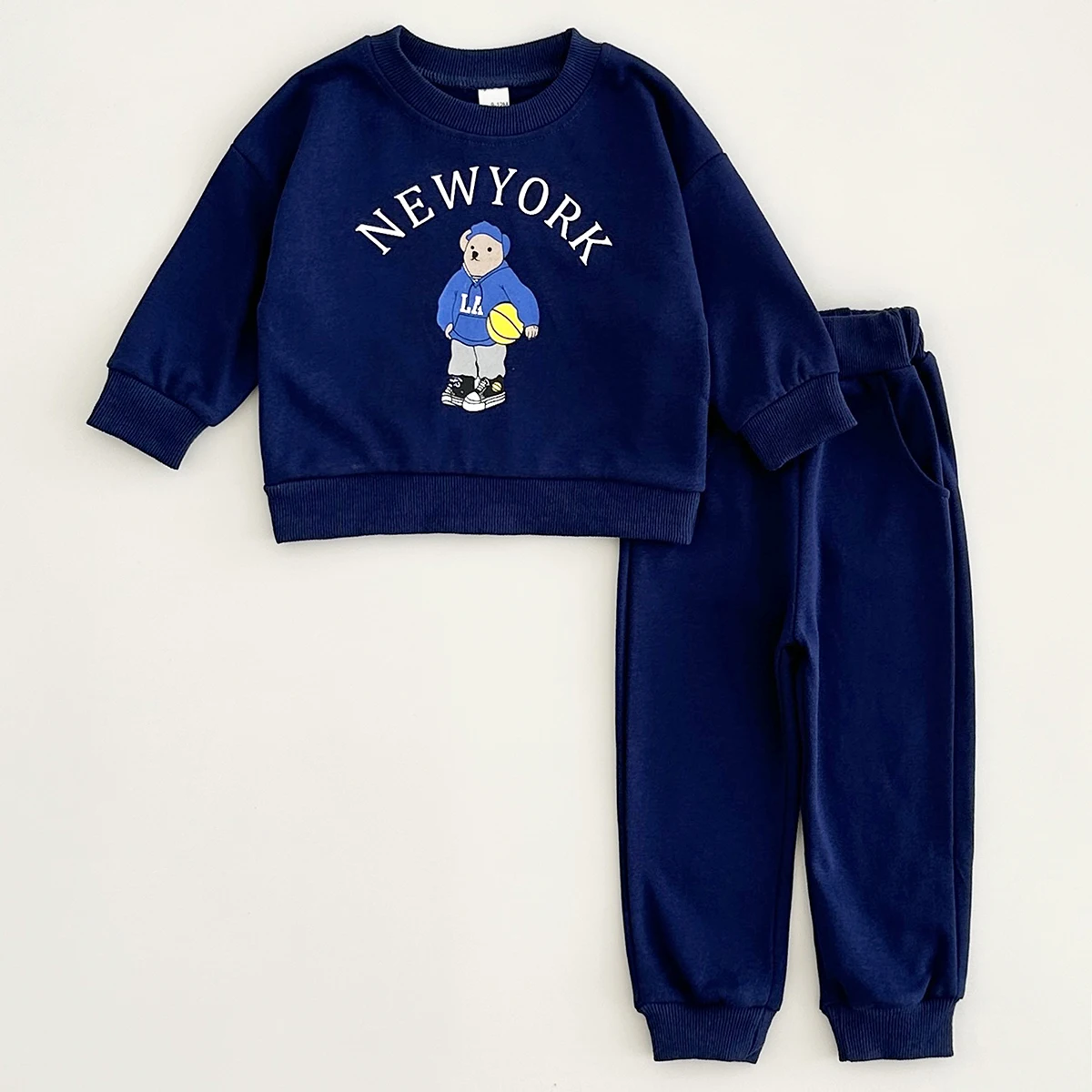 Newborn Spring Autumn 2PCS Baby 0-4Y Cotton Thick Long Sleeves+Pants Bear Boys Girls Printed Clothes Warmth Set Children