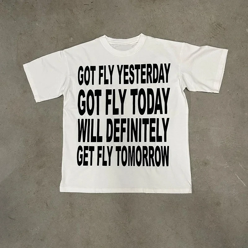 Men Y2K T-shirt Hiphop Harajuku Letter Print Retro Top Grunge Goth Streetwear Punk Oversized Breathable Short Sleeve T-shirt EMO