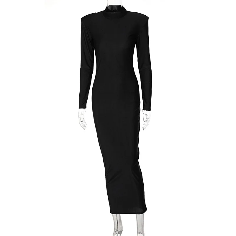 Shoulder Padded Long Sleeve Bodycon Green Party Club Maxi Long Dress Spring Autumn Women Fashion Elegant Clothes