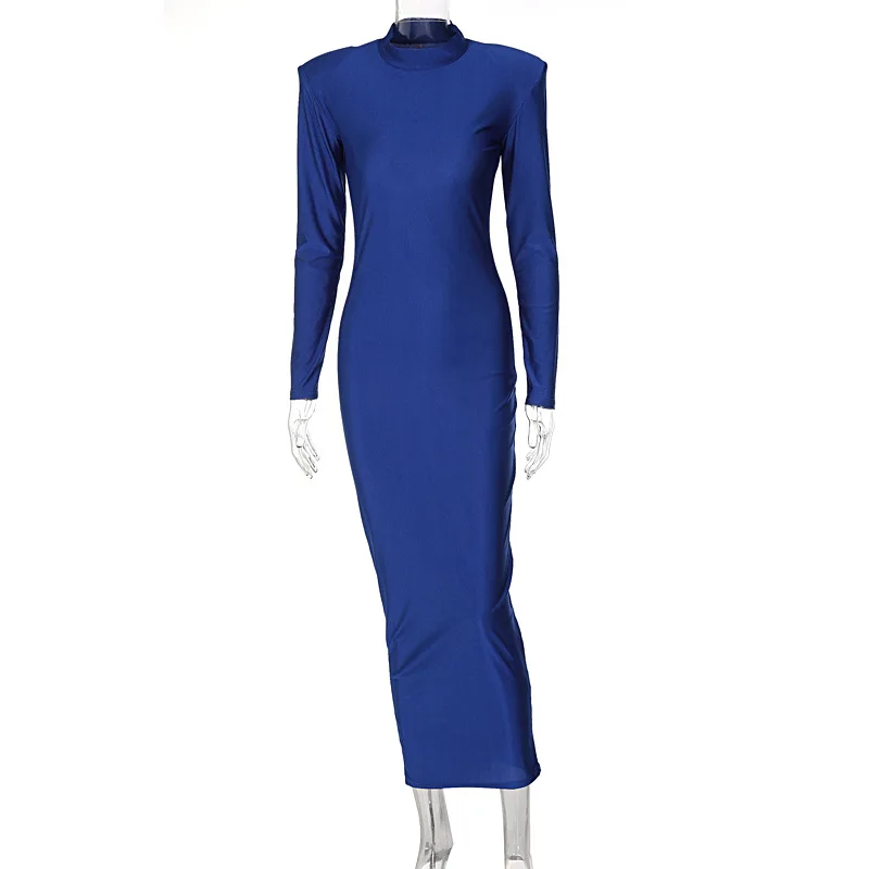 Shoulder Padded Long Sleeve Bodycon Green Party Club Maxi Long Dress Spring Autumn Women Fashion Elegant Clothes