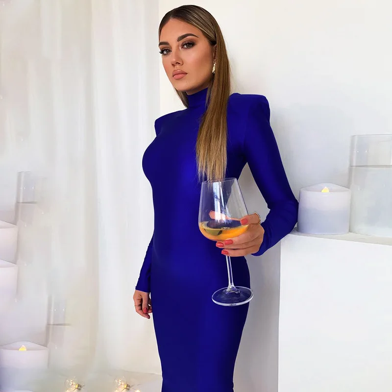 Shoulder Padded Long Sleeve Bodycon Green Party Club Maxi Long Dress Spring Autumn Women Fashion Elegant Clothes